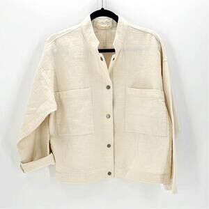 Eileen Fisher Ivory Organic Cotton mandarin collar oversized Jacket size  S/M